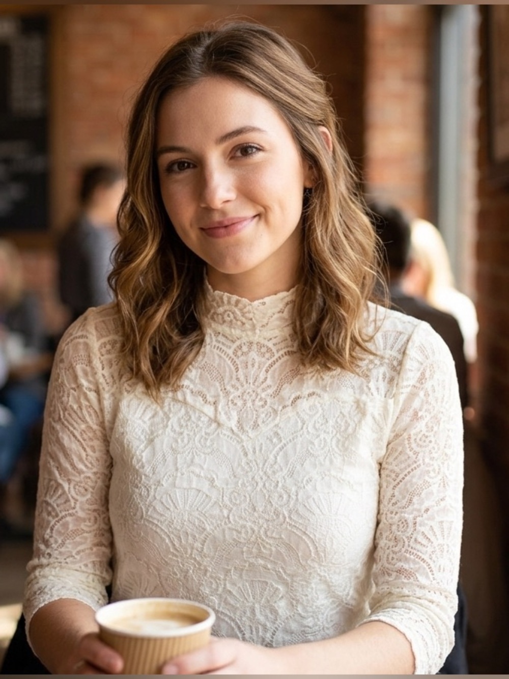 Woman Lace High Neck Blouse in Cream